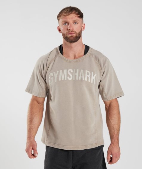 Men's Gymshark Power Washed Rag Top T-Shirts Beige | CA N1D58A